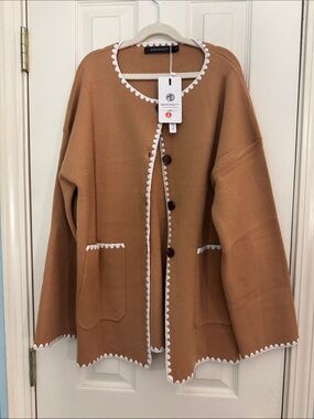 Meriécozy Camel Scallop-Trim Cardigan by Merokeety
